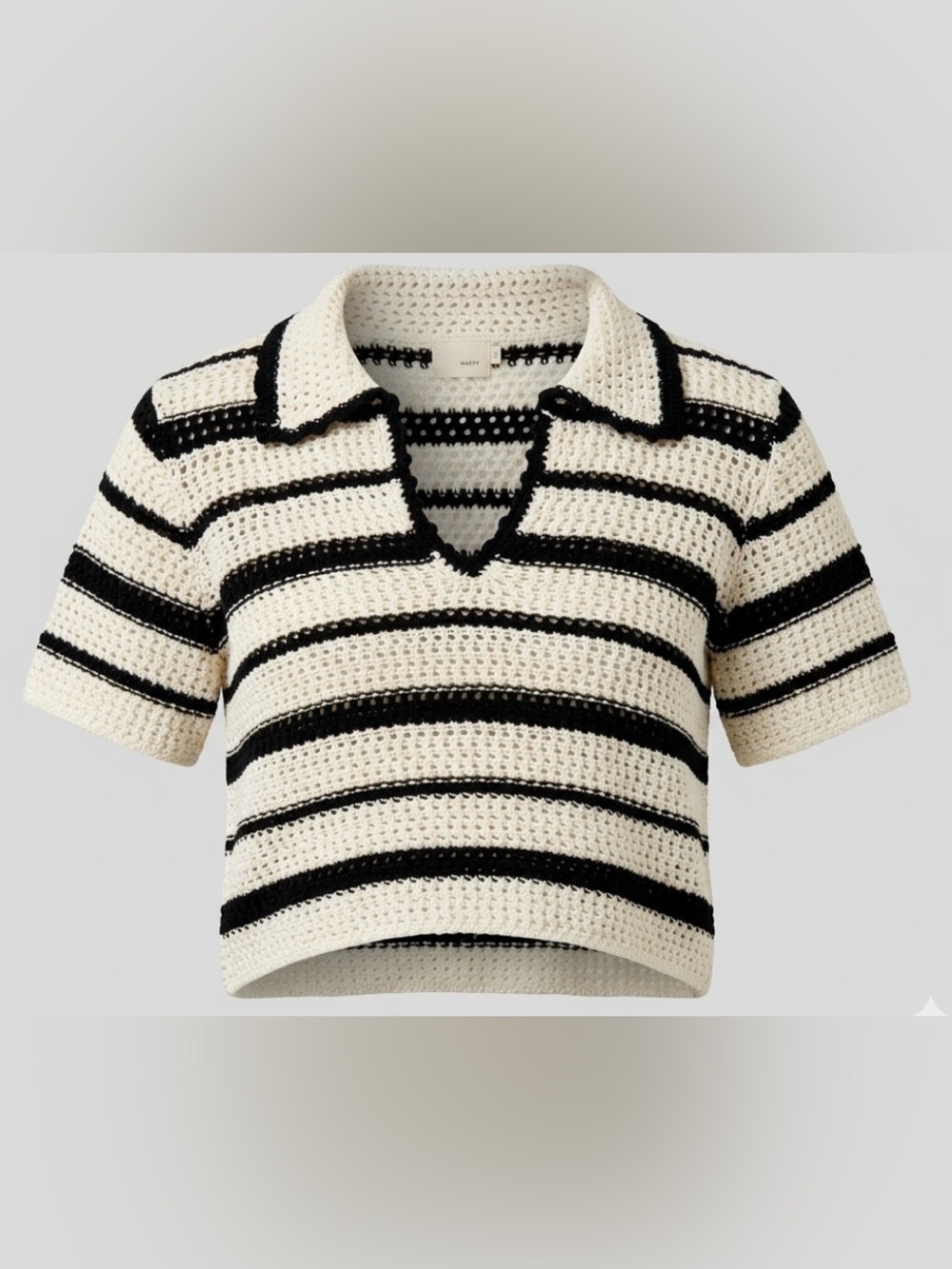 Dreamers by Debut Striped Crochet Sweater Top Ivory Black W9520 Womens M